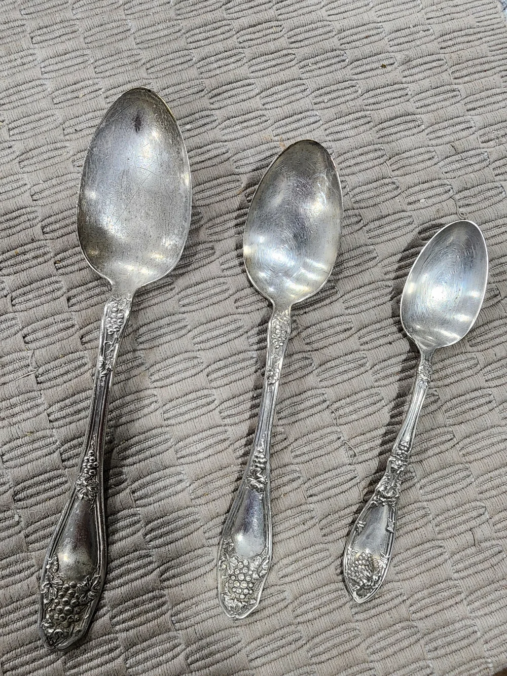 Vintage 1881 Wm A Rogers Silverplate Spoons Lot of 3 La Vigne Grape Pattern 1908
